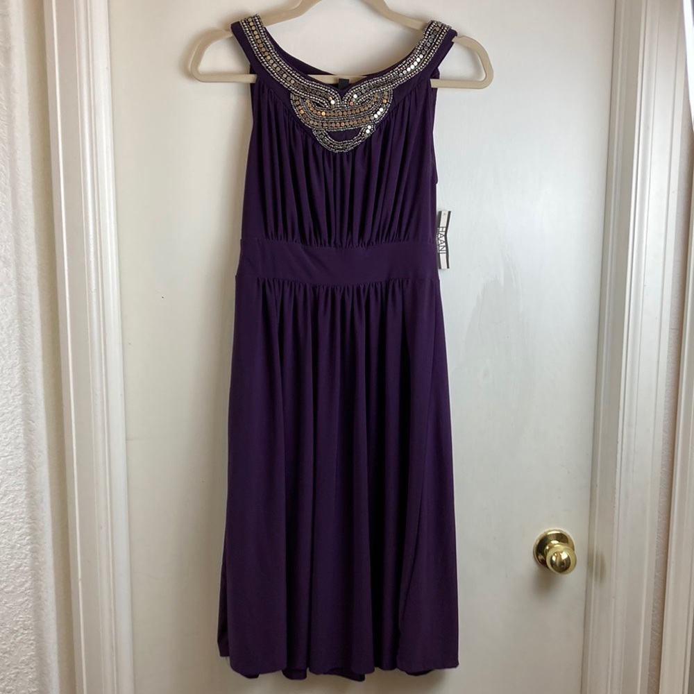 *Haani New Purple Scoop Neck Silver Beaded Sleeveless Medium Dress A160